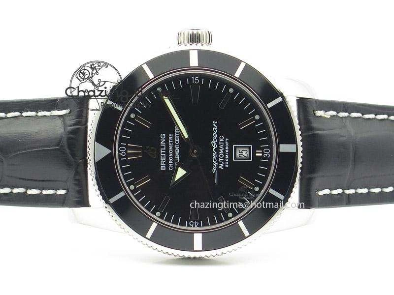 Super Ocean Heritage SS Black Dial On Black Leather Strap A2824