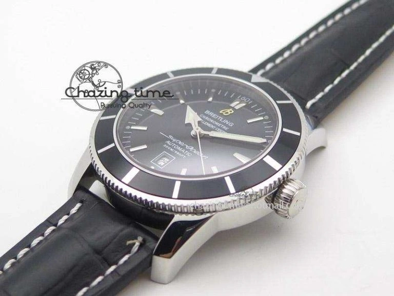 Super Ocean Heritage SS Black Dial On Black Leather Strap A2824