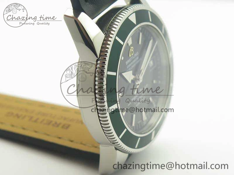 SuperOcean 42mm A17321 SS 1:1 Best Edition Black Dial Green Bezel On Leather Strap ETA2824