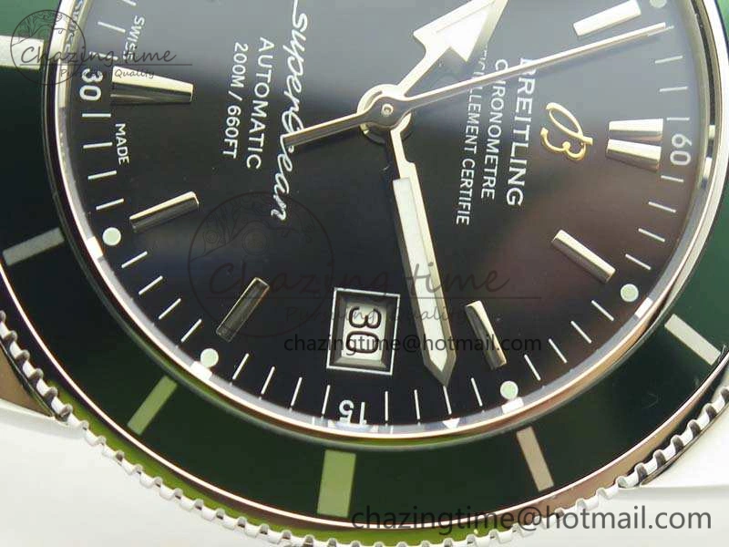 SuperOcean 42mm A17321 SS 1:1 Best Edition Black Dial Green Bezel On Leather Strap ETA2824