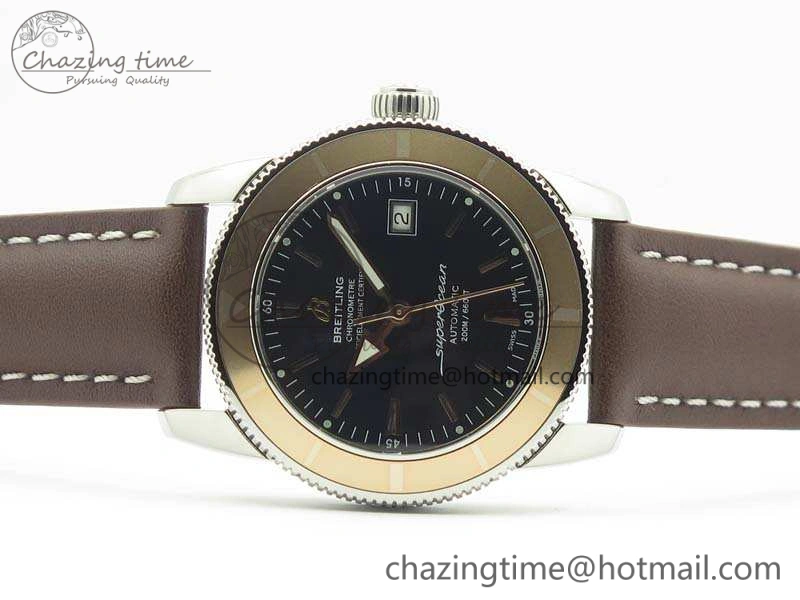 SuperOcean 42mm A17321 SS 1:1 Best Edition Black Dial On Leather Strap ETA2824