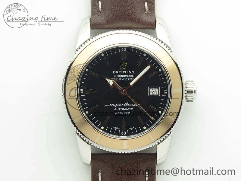 SuperOcean 42mm A17321 SS 1:1 Best Edition Black Dial On Leather Strap ETA2824