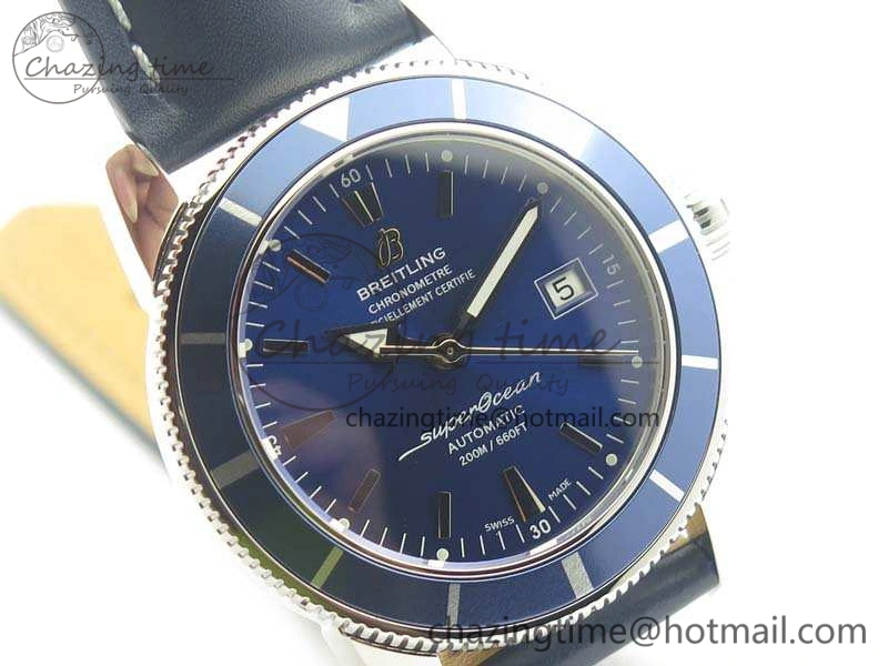 SuperOcean 42mm A17321 SS 1:1 Best Edition Blue Dial On Leather Strap ETA2824