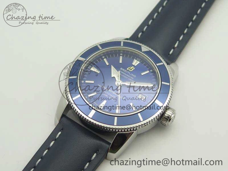 SuperOcean 42mm A17321 SS 1:1 Best Edition Blue Dial On Leather Strap ETA2824