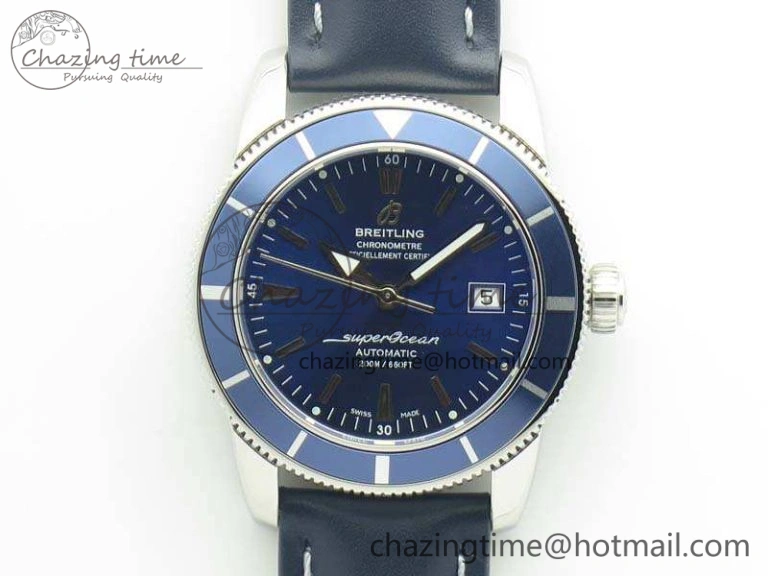SuperOcean 42mm A17321 SS 1:1 Best Edition Blue Dial On Leather Strap ETA2824