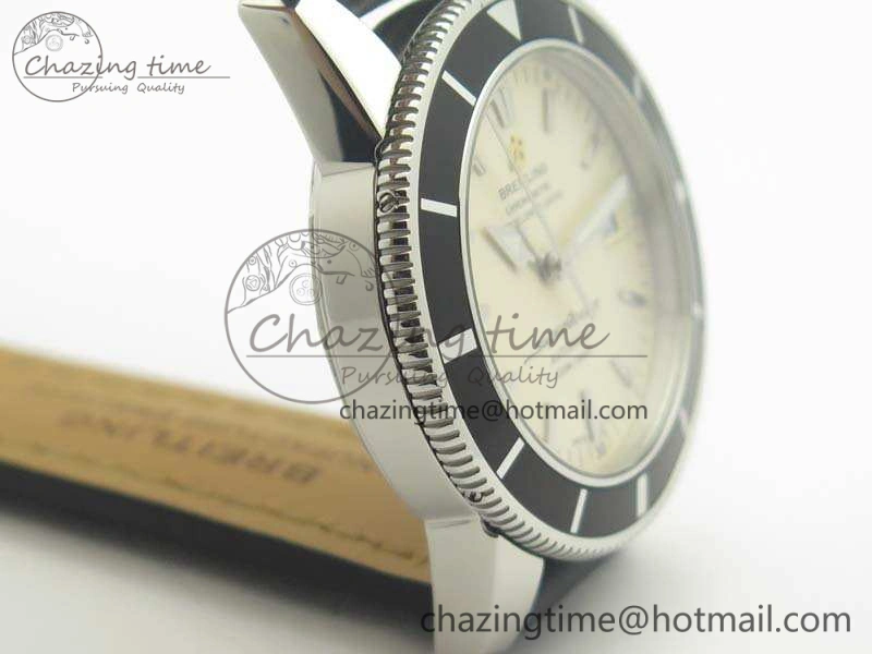 SuperOcean 42mm A17321 SS 1:1 Best Edition Cream Dial On Leather Strap ETA2824