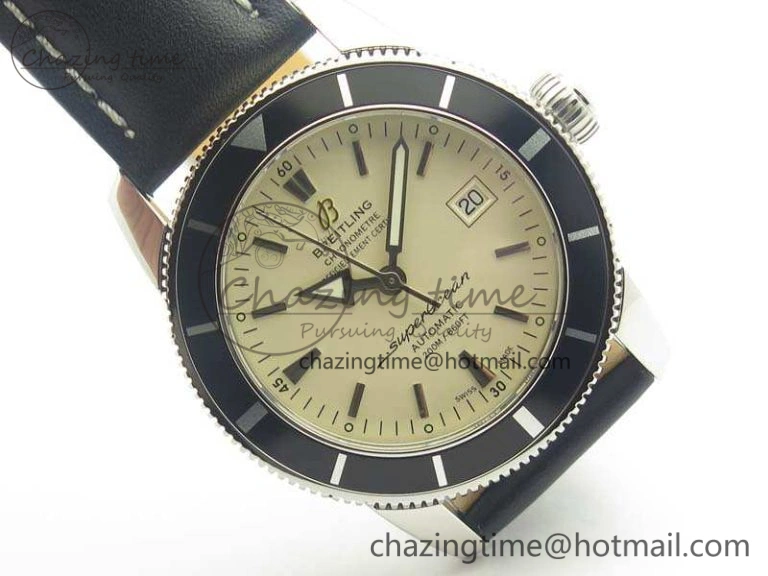 SuperOcean 42mm A17321 SS 1:1 Best Edition Cream Dial On Leather Strap ETA2824