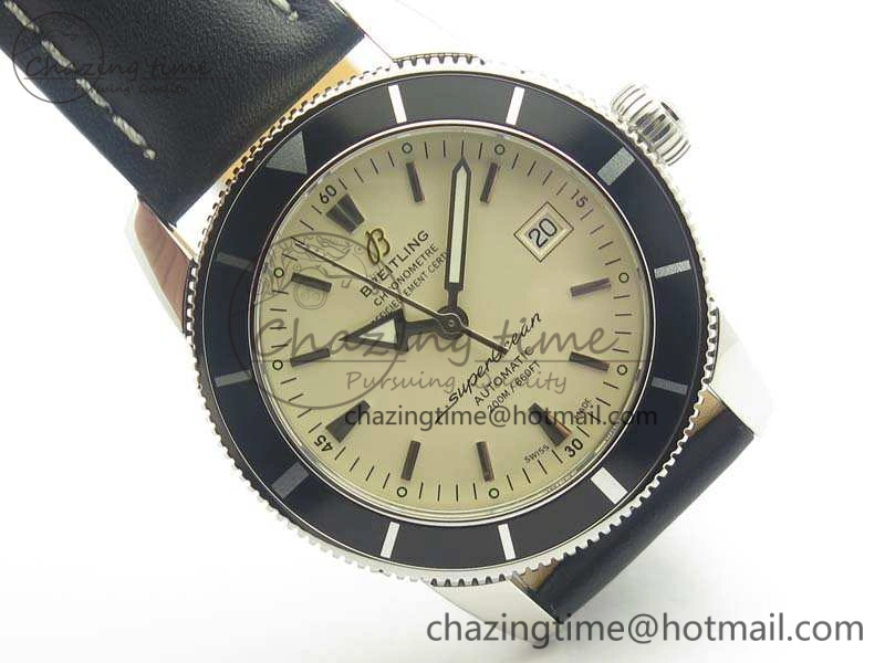 SuperOcean 42mm A17321 SS 1:1 Best Edition Cream Dial On Leather Strap ETA2824
