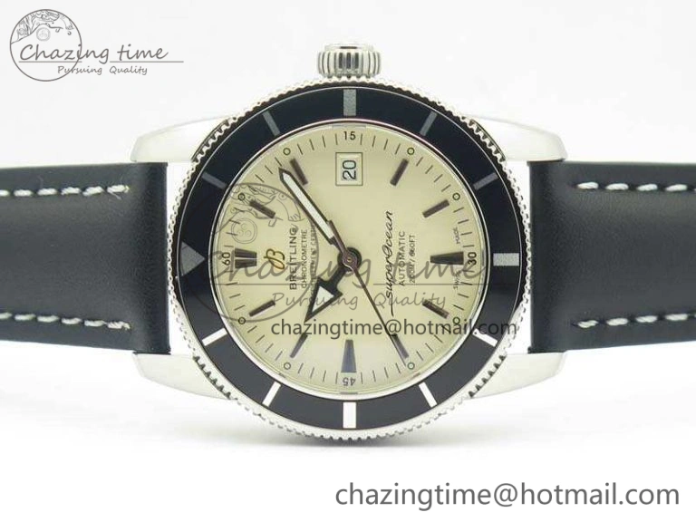 SuperOcean 42mm A17321 SS 1:1 Best Edition Cream Dial On Leather Strap ETA2824