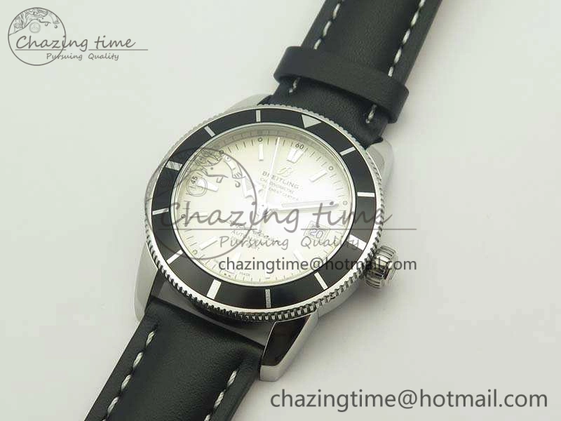 SuperOcean 42mm A17321 SS 1:1 Best Edition Cream Dial On Leather Strap ETA2824