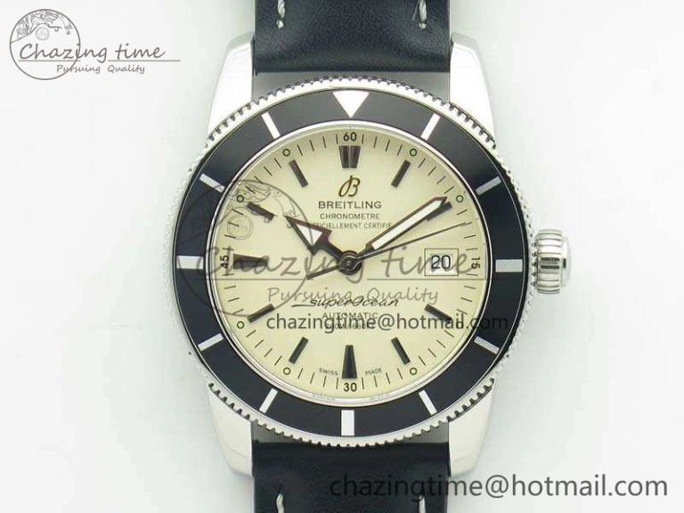 SuperOcean 42mm A17321 SS 1:1 Best Edition Cream Dial On Leather Strap ETA2824