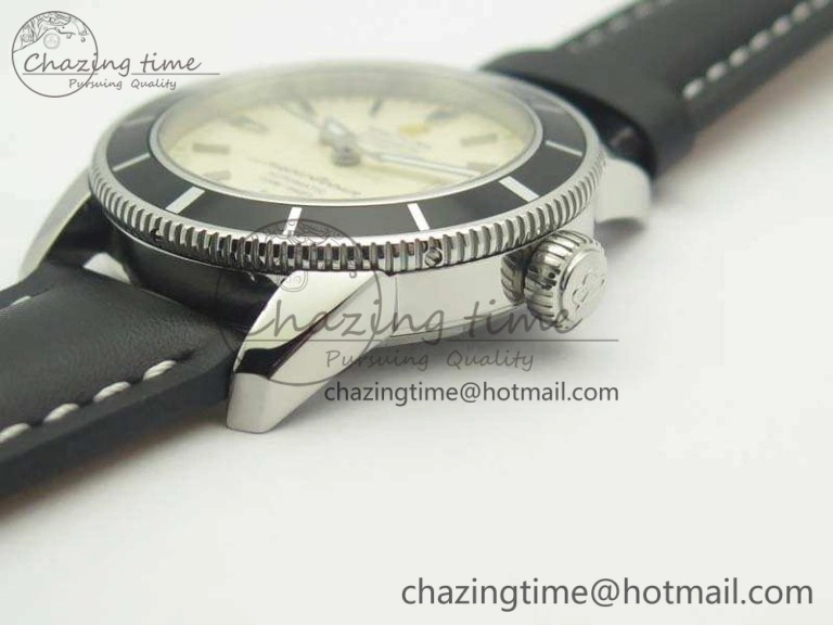 SuperOcean 42mm A17321 SS 1:1 Best Edition Cream Dial On Leather Strap ETA2824