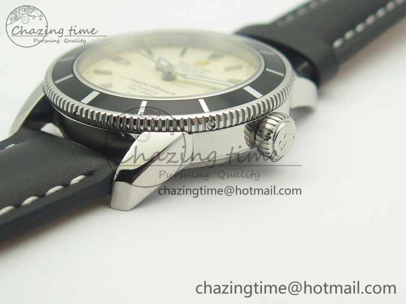SuperOcean 42mm A17321 SS 1:1 Best Edition Cream Dial On Leather Strap ETA2824