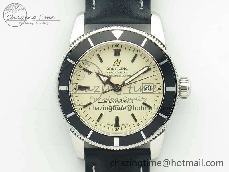 SuperOcean 42mm A17321 SS 1:1 Best Edition Cream Dial On Leather Strap ETA2824