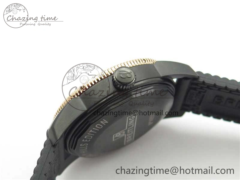 SuperOcean 42mm AB2010 DLC RG B50 1:1 Best Edition Black Dial Black Ceramic Bezel on Black Rubber strap A2824