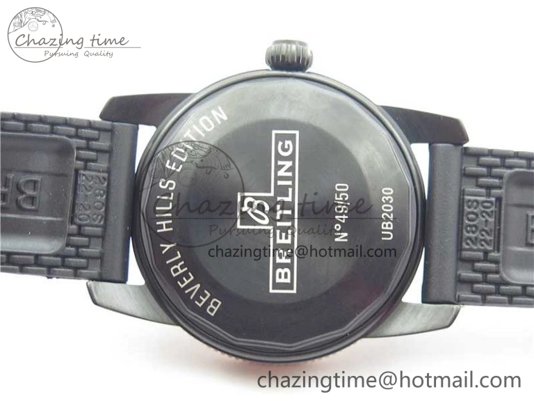 SuperOcean 42mm AB2010 DLC RG B50 1:1 Best Edition Black Dial Black Ceramic Bezel on Black Rubber strap A2824