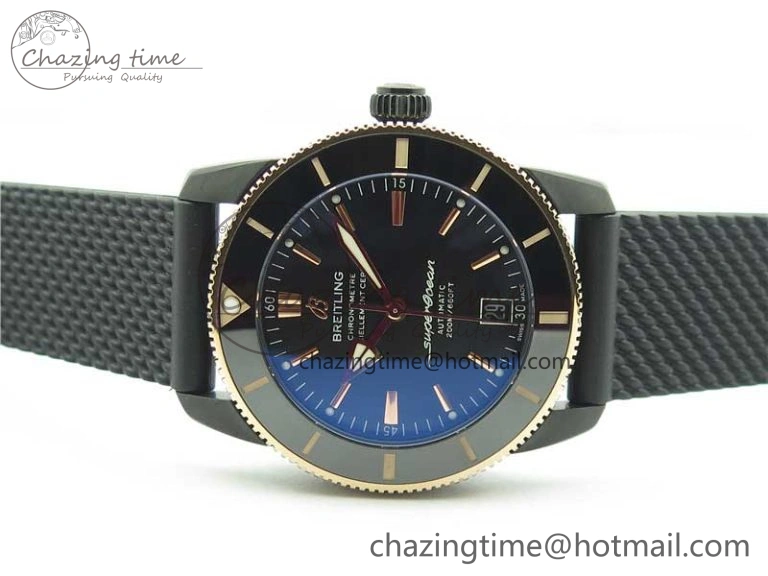SuperOcean 42mm AB2010 DLC RG B50 1:1 Best Edition Black Dial Black Ceramic Bezel on Black Rubber strap A2824