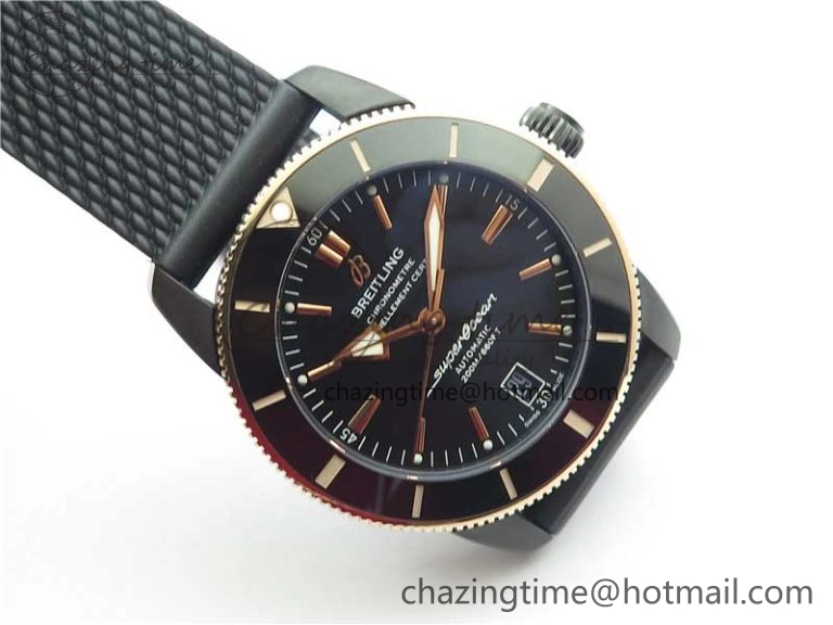 SuperOcean 42mm AB2010 DLC RG B50 1:1 Best Edition Black Dial Black Ceramic Bezel on Black Rubber strap A2824
