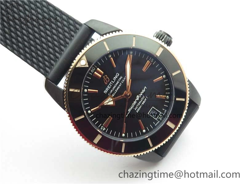 SuperOcean 42mm AB2010 DLC RG B50 1:1 Best Edition Black Dial Black Ceramic Bezel on Black Rubber strap A2824