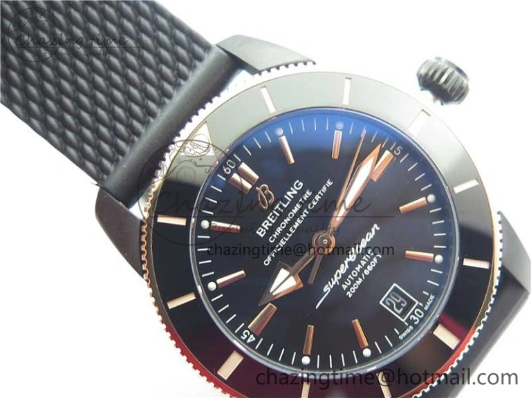 SuperOcean 42mm AB2010 DLC RG B50 1:1 Best Edition Black Dial Black Ceramic Bezel on Black Rubber strap A2824