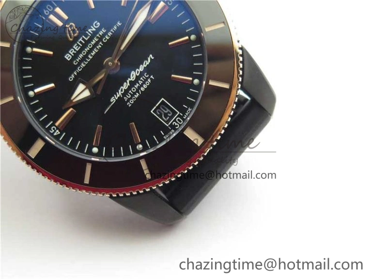 SuperOcean 42mm AB2010 DLC RG B50 1:1 Best Edition Black Dial Black Ceramic Bezel on Black Rubber strap A2824