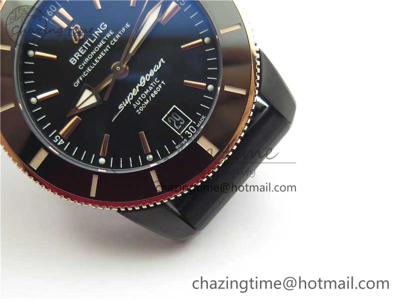 SuperOcean 42mm AB2010 DLC RG B50 1:1 Best Edition Black Dial Black Ceramic Bezel on Black Rubber strap A2824