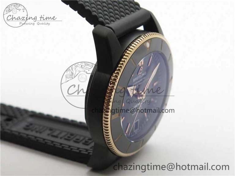 SuperOcean 42mm AB2010 DLC RG B50 1:1 Best Edition Black Dial Black Ceramic Bezel on Black Rubber strap A2824