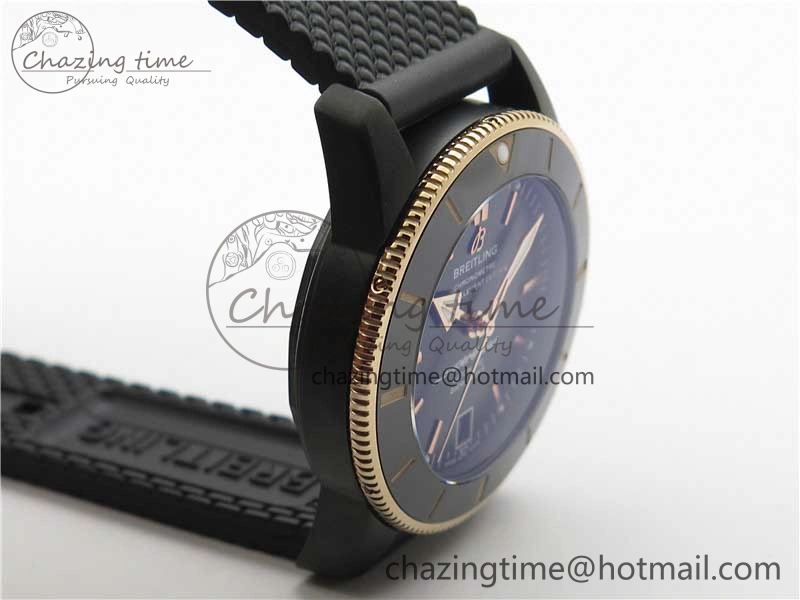 SuperOcean 42mm AB2010 DLC RG B50 1:1 Best Edition Black Dial Black Ceramic Bezel on Black Rubber strap A2824