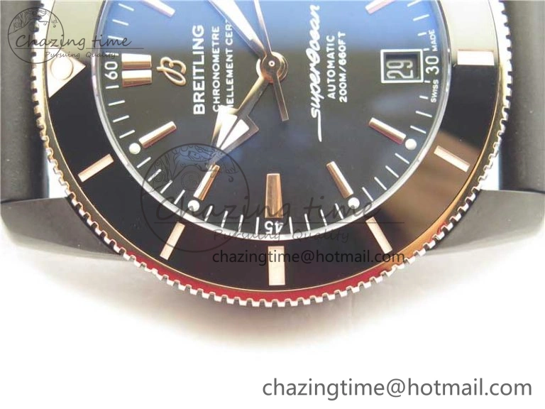SuperOcean 42mm AB2010 DLC RG B50 1:1 Best Edition Black Dial Black Ceramic Bezel on Black Rubber strap A2824