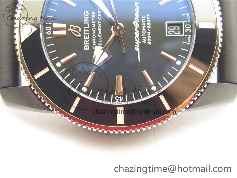 SuperOcean 42mm AB2010 DLC RG B50 1:1 Best Edition Black Dial Black Ceramic Bezel on Black Rubber strap A2824