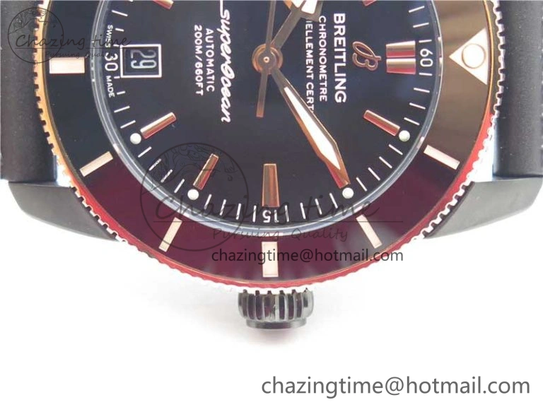 SuperOcean 42mm AB2010 DLC RG B50 1:1 Best Edition Black Dial Black Ceramic Bezel on Black Rubber strap A2824