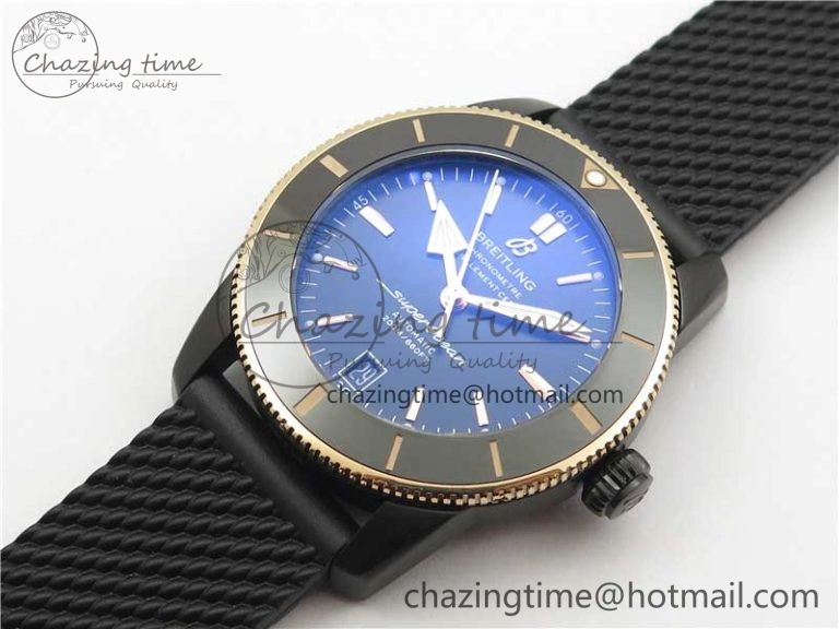 SuperOcean 42mm AB2010 DLC RG B50 1:1 Best Edition Black Dial Black Ceramic Bezel on Black Rubber strap A2824