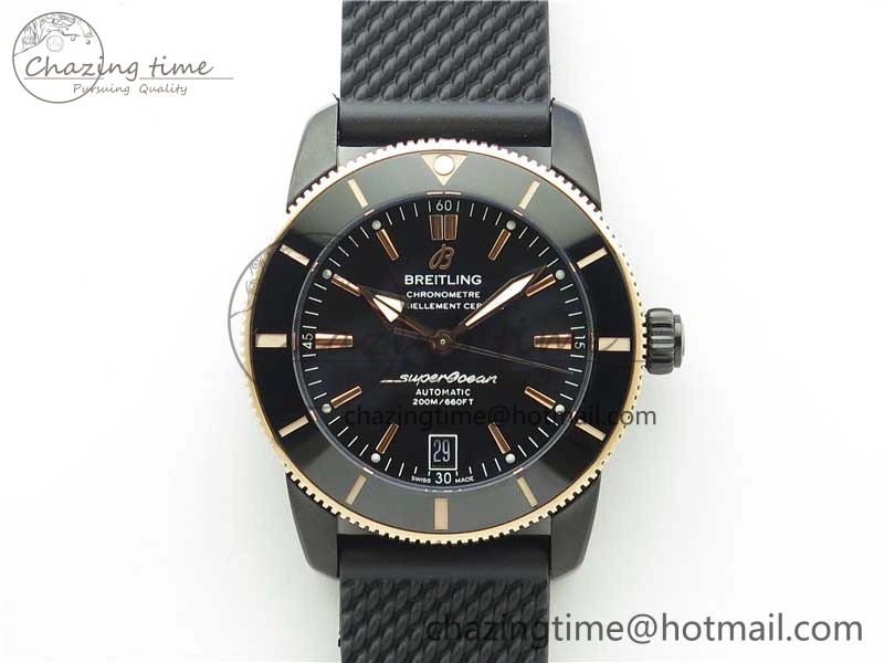 SuperOcean 42mm AB2010 DLC RG B50 1:1 Best Edition Black Dial Black Ceramic Bezel on Black Rubber strap A2824