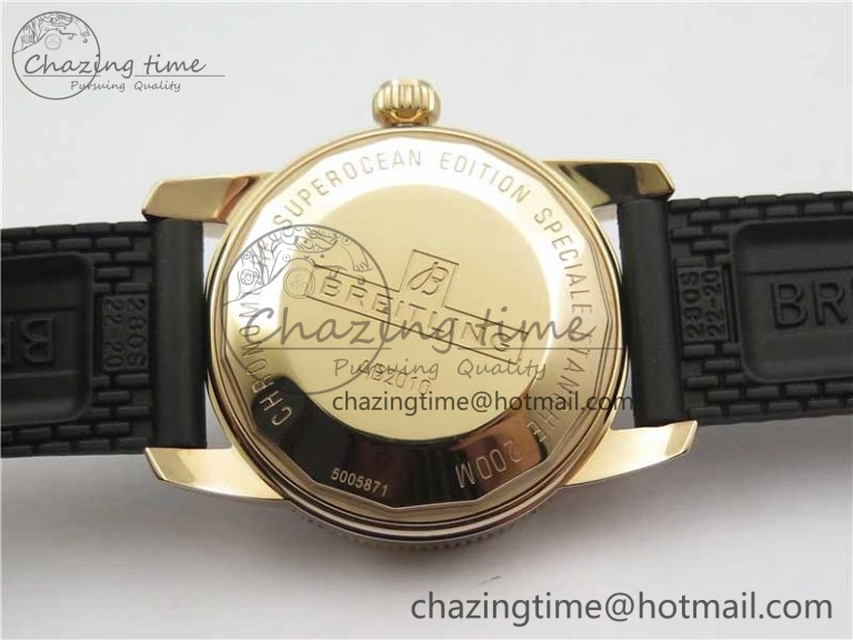 SuperOcean 42mm AB2010 RG B50 1:1 Best Edition Black Dial Black Ceramic Bezel on Black Rubber strap A2824