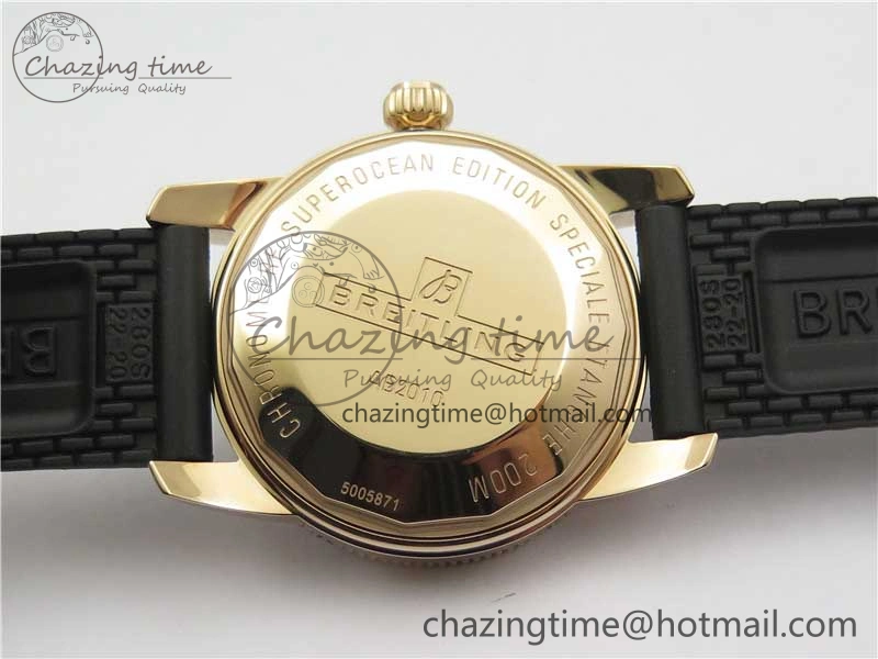 SuperOcean 42mm AB2010 RG B50 1:1 Best Edition Black Dial Black Ceramic Bezel on Black Rubber strap A2824