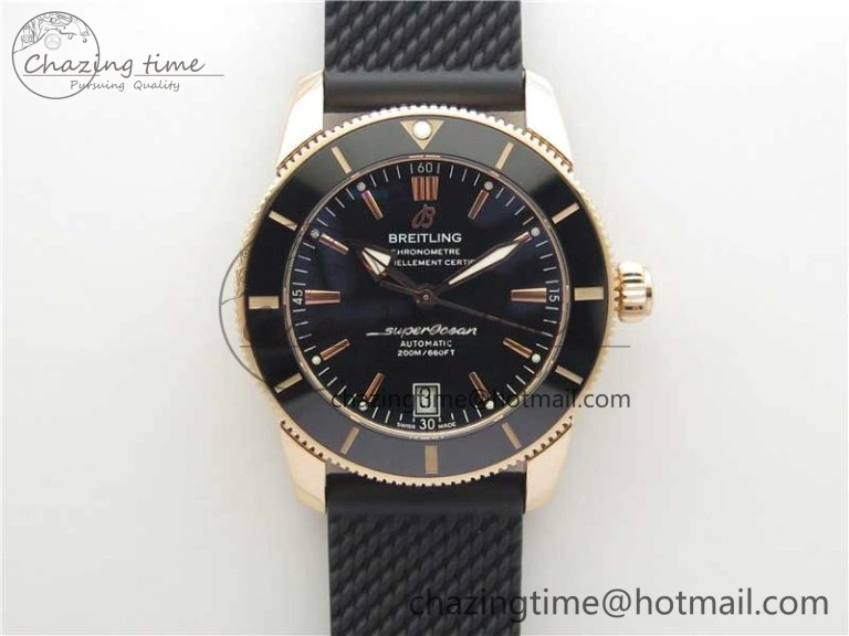 SuperOcean 42mm AB2010 RG B50 1:1 Best Edition Black Dial Black Ceramic Bezel on Black Rubber strap A2824