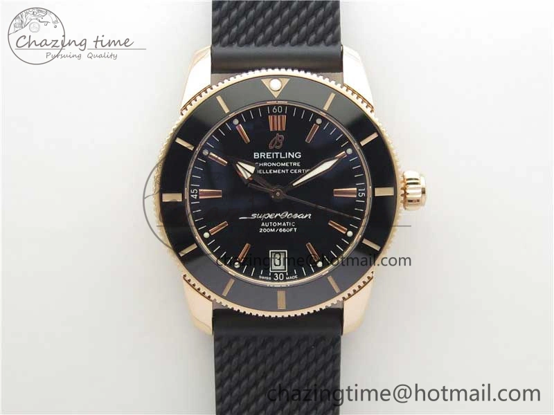 SuperOcean 42mm AB2010 RG B50 1:1 Best Edition Black Dial Black Ceramic Bezel on Black Rubber strap A2824