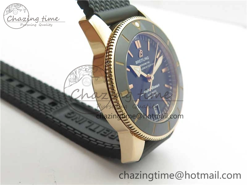 SuperOcean 42mm AB2010 RG B50 1:1 Best Edition Black Dial Black Ceramic Bezel on Black Rubber strap A2824