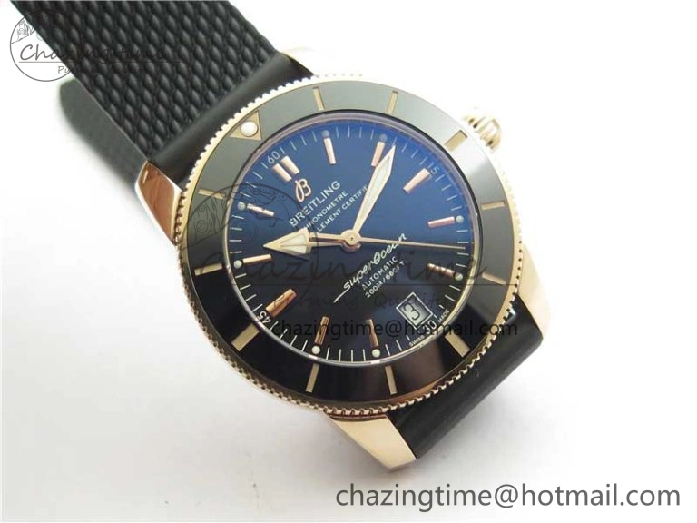 SuperOcean 42mm AB2010 RG B50 1:1 Best Edition Black Dial Black Ceramic Bezel on Black Rubber strap A2824