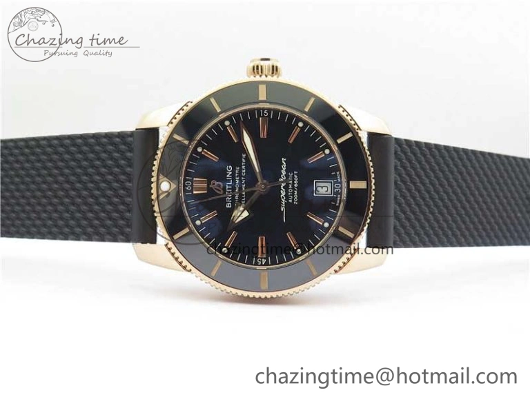 SuperOcean 42mm AB2010 RG B50 1:1 Best Edition Black Dial Black Ceramic Bezel on Black Rubber strap A2824