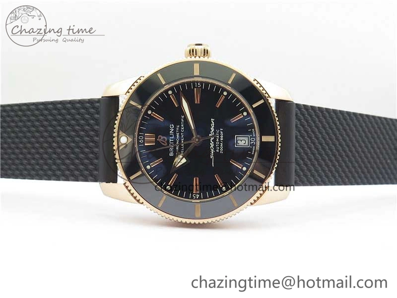 SuperOcean 42mm AB2010 RG B50 1:1 Best Edition Black Dial Black Ceramic Bezel on Black Rubber strap A2824