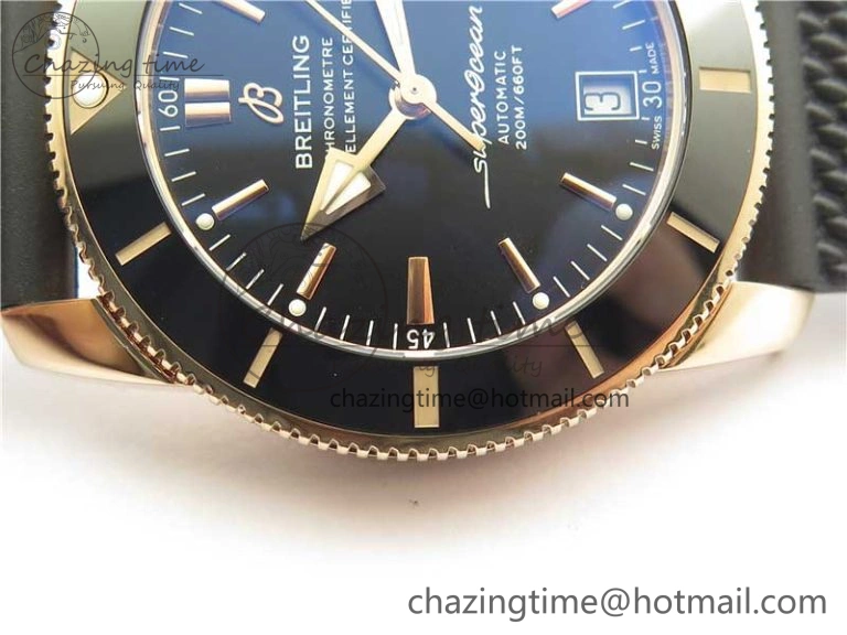 SuperOcean 42mm AB2010 RG B50 1:1 Best Edition Black Dial Black Ceramic Bezel on Black Rubber strap A2824