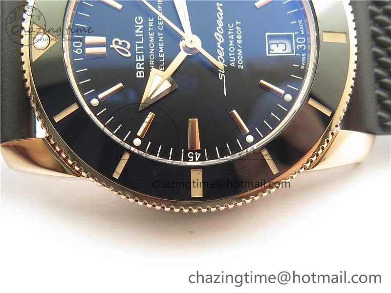 SuperOcean 42mm AB2010 RG B50 1:1 Best Edition Black Dial Black Ceramic Bezel on Black Rubber strap A2824