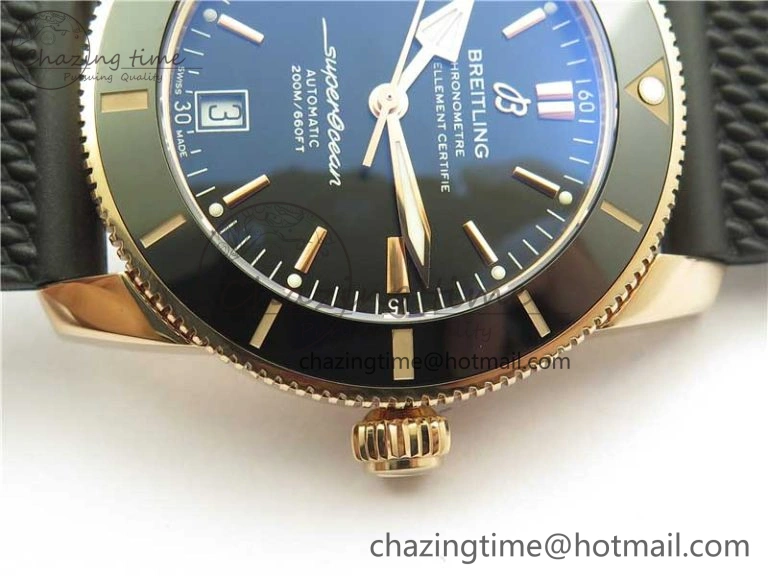 SuperOcean 42mm AB2010 RG B50 1:1 Best Edition Black Dial Black Ceramic Bezel on Black Rubber strap A2824