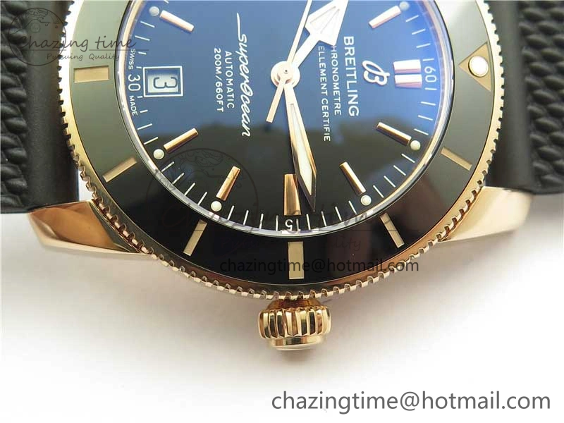 SuperOcean 42mm AB2010 RG B50 1:1 Best Edition Black Dial Black Ceramic Bezel on Black Rubber strap A2824