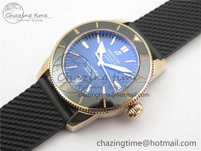 SuperOcean 42mm AB2010 RG B50 1:1 Best Edition Black Dial Black Ceramic Bezel on Black Rubber strap A2824