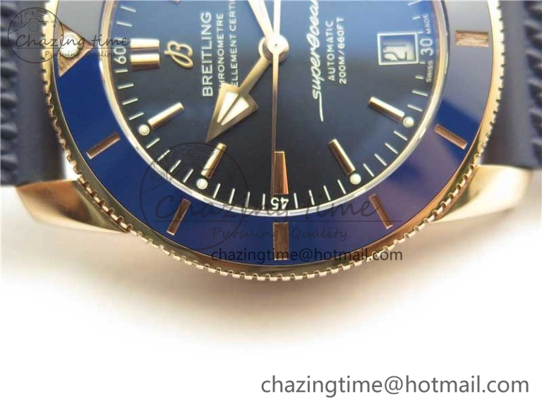 SuperOcean 42mm AB2010 RG B50 1:1 Best Edition Blue Dial Blue Ceramic Bezel on Blue Rubber strap A2824