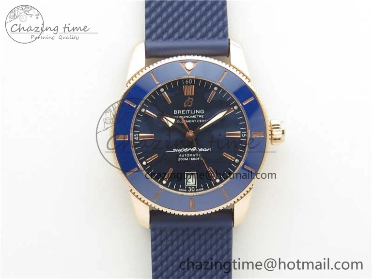 SuperOcean 42mm AB2010 RG B50 1:1 Best Edition Blue Dial Blue Ceramic Bezel on Blue Rubber strap A2824