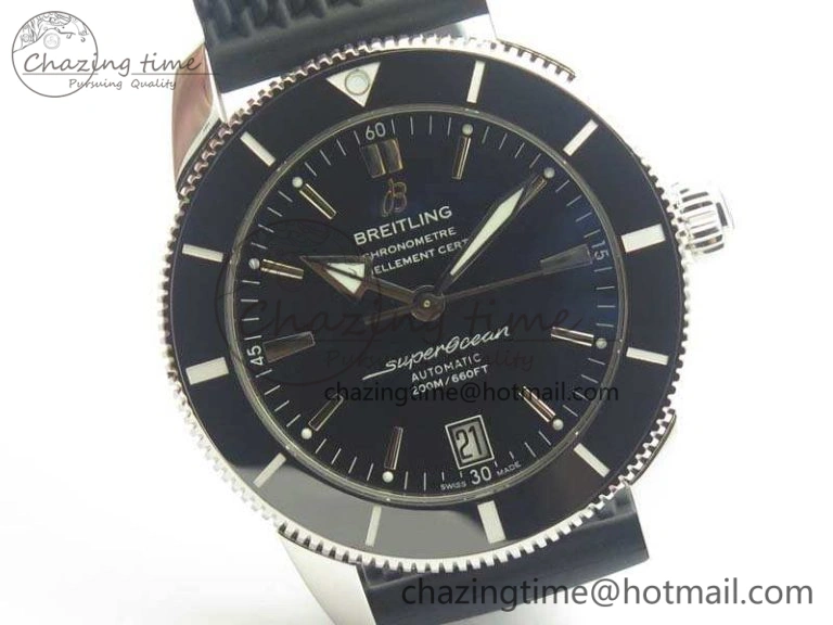 SuperOcean 42mm AB2010 SS GF 1:1 Best Edition Black Dial Black Ceramic Bezel On Rubber Strap B20