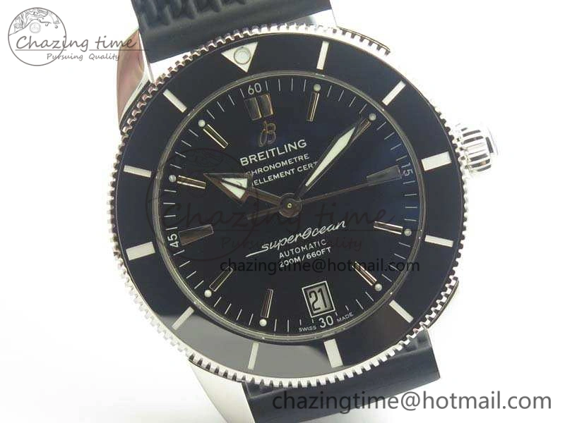 SuperOcean 42mm AB2010 SS GF 1:1 Best Edition Black Dial Black Ceramic Bezel On Rubber Strap B20